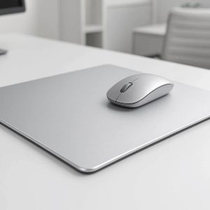 Aluminum Metal Desk Mat Hard Surface Mouse Pad with Non Slip Rubber Base for Modern Office and Designer Workspaces Sleek Silver Design