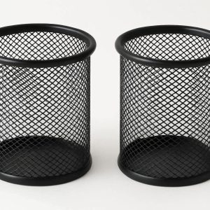 Mesh Metal Pen Holder for Desk Set of 2 Classic Round Pencil Cup for Office School and Home Stationery Organization Heavy Duty Black