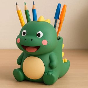 Cute Animal Shaped Pen Holder for Kids Desk Decorative Dinosaur Pencil Cup for School Classroom and Children Stationery Organization Green