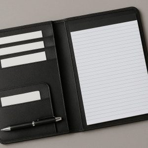Leather Portfolio Folder for Interviews Professional Document Organizer with Business Card Slots and Pen Holder for Men and Women Black
