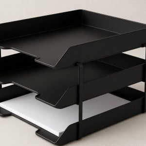 Stackable Desk Organizer Trays for Paper and Files Set of 3 Letter Size Document Storage Racks for Office Desktop Organization Matte Black